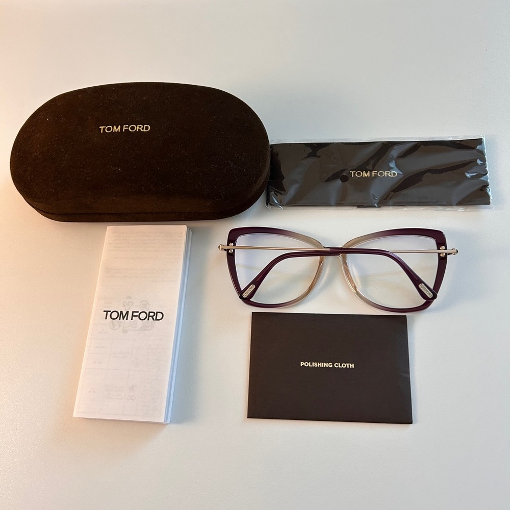 Tom Ford Women's Violet Gradient Cat-Eye Glasses with Gold Accents. BlueLight! - Picture 6 of 7